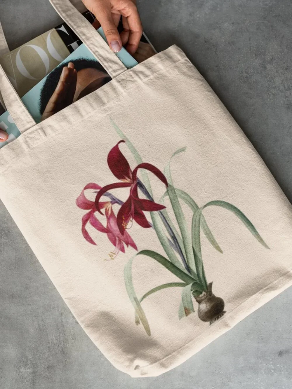 Jacobean Lily Vintage Floral Print Graphic Canvas Tote Bag
